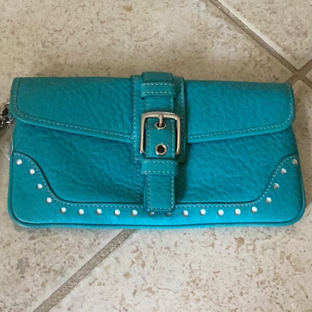 Coach leather wristlet, turquoise - Picture 2 of 6